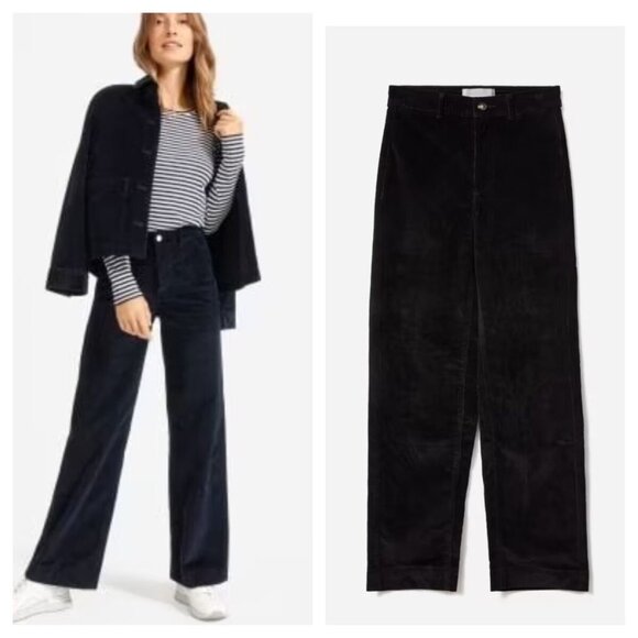 EVERLANE Black Corduroy Wide Leg Pants High Waist size 8 Minimalist Modern